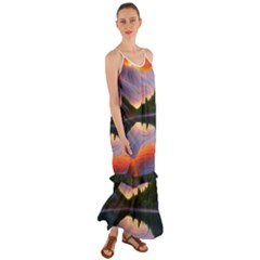 Flaming Sunset Cami Maxi Ruffle Chiffon Dress by GardenOfOphir