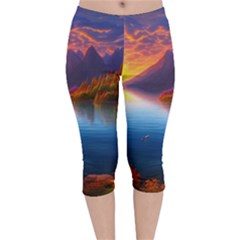 Immaculate Sunset Velvet Capri Leggings  by GardenOfOphir