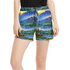 Stunning Sunset By The Lake Women s Runner Shorts by GardenOfOphir