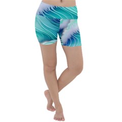 Stunning Pastel Blue Ocean Waves Lightweight Velour Yoga Shorts by GardenOfOphir