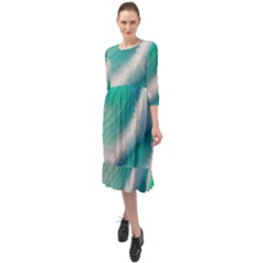 Beautiful Abstract Pastel Ocean Waves Ruffle End Midi Chiffon Dress by GardenOfOphir