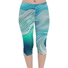 Pastel Abstract Waves Pattern Velvet Capri Leggings  by GardenOfOphir