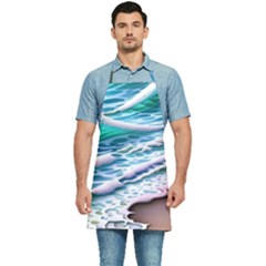 Shore Blue Ocean Waves Kitchen Apron by GardenOfOphir