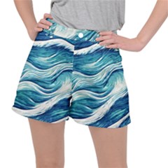 Abstract Blue Ocean Waves Ripstop Shorts by GardenOfOphir