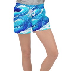 Simple Blue Ocean Wave Velour Lounge Shorts by GardenOfOphir