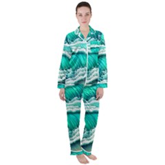 Ocean Waves Design In Pastel Colors Women s Long Sleeve Satin Pajamas Set	 by GardenOfOphir