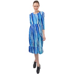 Nature Ocean Waves Ruffle End Midi Chiffon Dress by GardenOfOphir