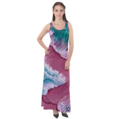 Ocean Waves In Pink Sleeveless Velour Maxi Dress by GardenOfOphir