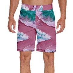 Ocean Waves In Pink Men s Beach Shorts by GardenOfOphir