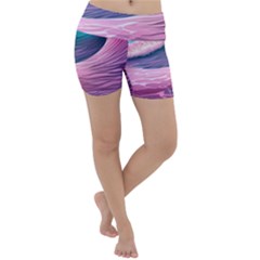 Pink Waves On The Beach Ii Lightweight Velour Yoga Shorts by GardenOfOphir