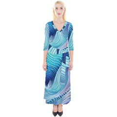 Ocean Waves Pastel Quarter Sleeve Wrap Maxi Dress by GardenOfOphir