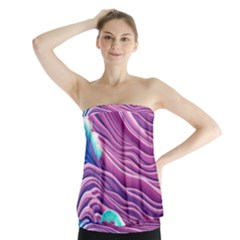 Pink Water Waves Strapless Top by GardenOfOphir