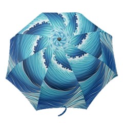 Simple Summer Wave Pattern Folding Umbrellas by GardenOfOphir