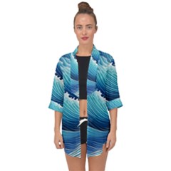 Simple Summer Wave Pattern Open Front Chiffon Kimono by GardenOfOphir