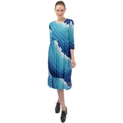 Simple Summer Wave Pattern Ruffle End Midi Chiffon Dress by GardenOfOphir