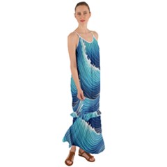 Simple Summer Wave Pattern Cami Maxi Ruffle Chiffon Dress by GardenOfOphir