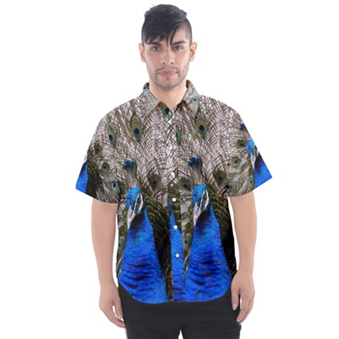 Peacock Bird Animal Feather Nature Colorful Men s Short Sleeve Shirt by Ravend