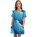 Simple Summer Wave Pattern Kids  Frilly Sleeves Pocket Dress View1