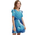 Simple Summer Wave Pattern Kids  Frilly Sleeves Pocket Dress View2