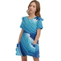 Simple Summer Wave Pattern Kids  Frilly Sleeves Pocket Dress View3