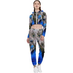 Peacock Bird Animal Feather Nature Colorful Cropped Zip Up Lounge Set by Ravend