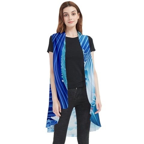Water Waves Sleeveless Chiffon Waistcoat Shirt by GardenOfOphir