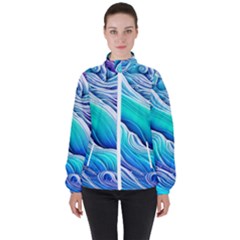 Ocean Waves In Pastel Tones Women s High Neck Windbreaker by GardenOfOphir