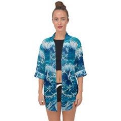 Abstract Blue Ocean Waves Iii Open Front Chiffon Kimono by GardenOfOphir