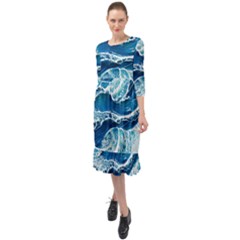 Summer Ocean Waves Ruffle End Midi Chiffon Dress by GardenOfOphir