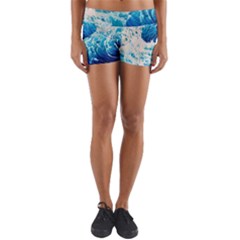 Abstract Blue Ocean Wave Ii Yoga Shorts by GardenOfOphir