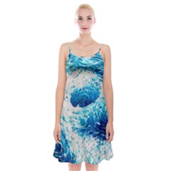 Abstract Blue Ocean Wave Ii Spaghetti Strap Velvet Dress by GardenOfOphir