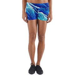 Blue Ocean Wave Watercolor Yoga Shorts by GardenOfOphir