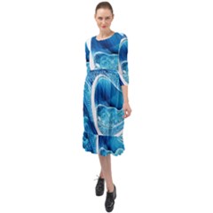 Blue Wave Ruffle End Midi Chiffon Dress by GardenOfOphir