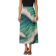 Blue Wave Pattern Classic Midi Chiffon Skirt by GardenOfOphir