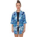 Abstract Blue Wave Open Front Chiffon Kimono View1