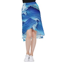 Watercolor Wave Frill Hi Low Chiffon Skirt by GardenOfOphir