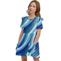 Blue Ocean Waves Kids  Frilly Sleeves Pocket Dress View3