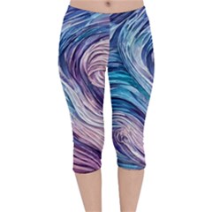 Abstract Pastel Ocean Waves Velvet Capri Leggings  by GardenOfOphir