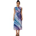 Abstract Pastel Ocean Waves Sleeveless Round Neck Midi Dress View1