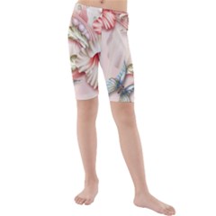 Glory Floral Exotic Butterfly Exquisite Fancy Pink Flowers Kids  Mid Length Swim Shorts by Jancukart