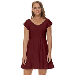 Jam Red	 - 	short Sleeve Tiered Mini Dress by ColorfulDresses