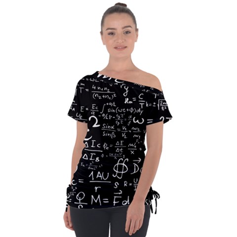 E=mc2 Text Science Albert Einstein Formula Mathematics Physics Off Shoulder Tie-up Tee by Jancukart