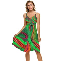 Background Green Red Sleeveless Tie Front Chiffon Dress by Ravend