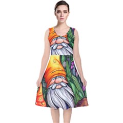 Magic Mushroom Charm Toadstool Glamour V-neck Midi Sleeveless Dress  by GardenOfOphir