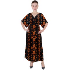 Oil Painted Bloom Brighten Up In The Night V-neck Boho Style Maxi Dress by pepitasart