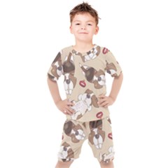 Beagle Satin Short Sleeve Pajamas Set Kids  Tee And Shorts Set by coretdikit