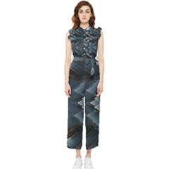 Background Pattern Geometric Glass Mirrors Women s Frill Top Chiffon Jumpsuit by Ravend