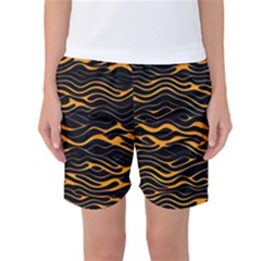 Waves Pattern Golden 3d Abstract Halftone Women s Basketball Shorts by Ravend