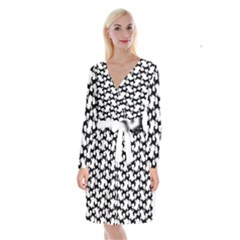 Playful Pups Black And White Pattern Long Sleeve Velvet Front Wrap Dress by dflcprintsclothing