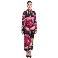 Roses Flowers Pattern Background Turtleneck Maxi Dress by Ravend